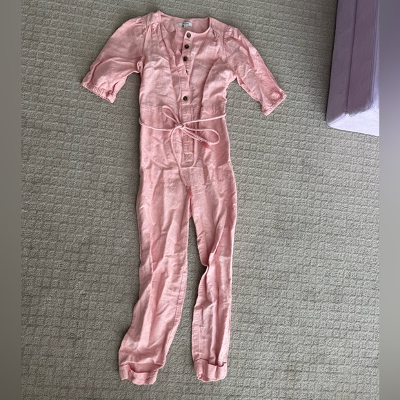 Madewell linen-blend puff sleeve tassel-toe jumpsuit XXS - Picture 4 of 6